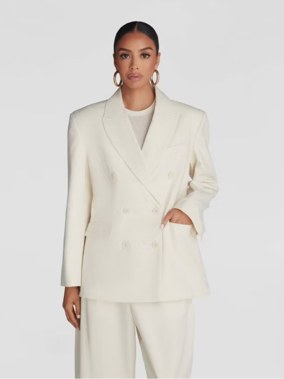 KBB by Kahlana Women's 'The David Blazer' Creme M Cotton Linen Blend NWT